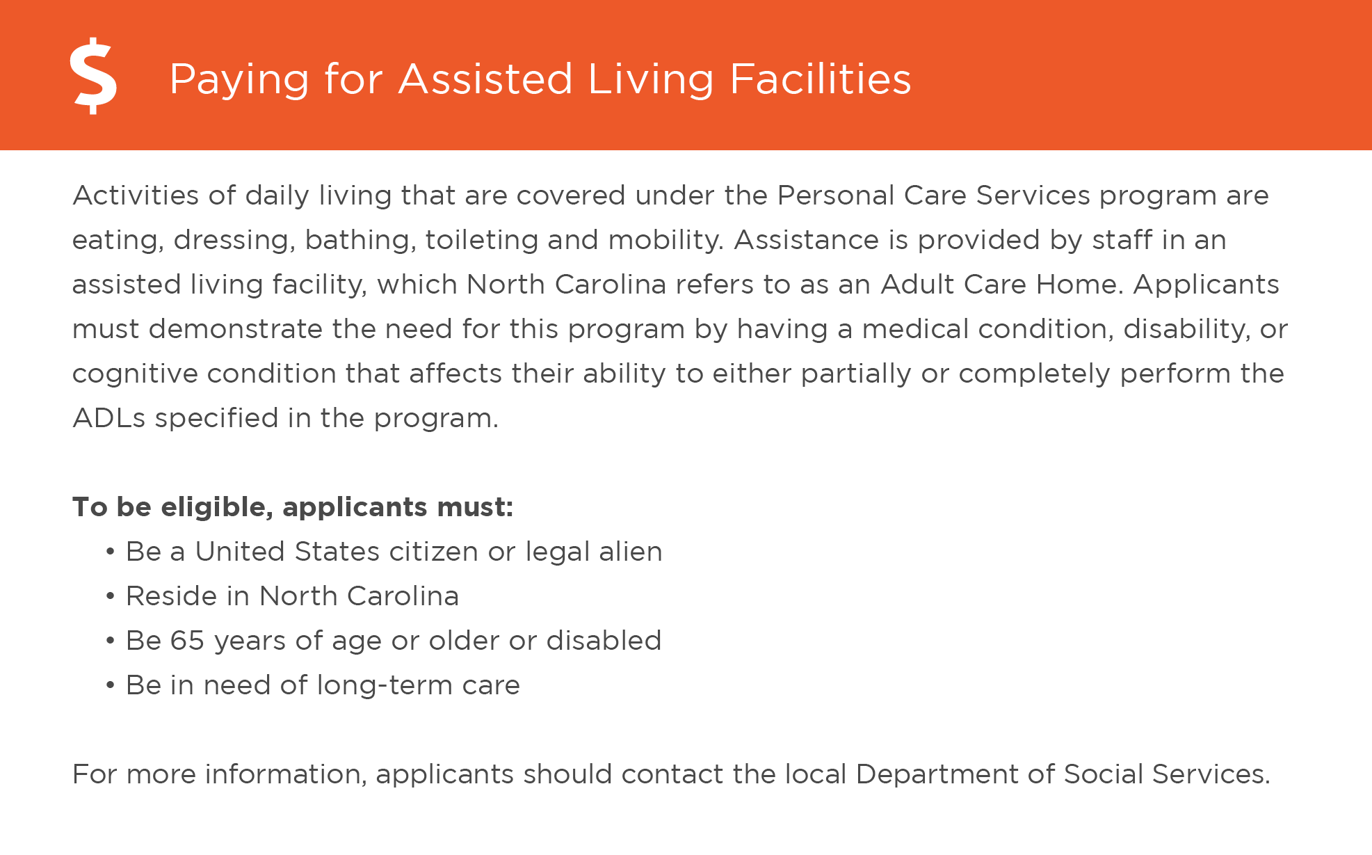 Paying for assisted living in North Carolina graphic