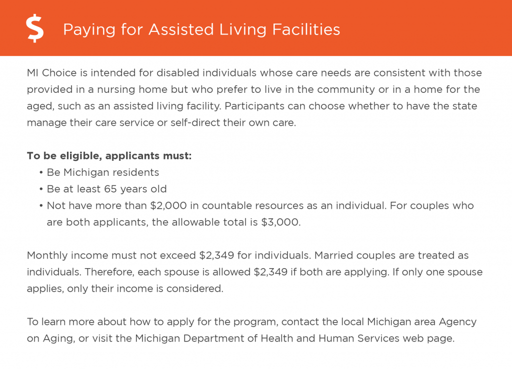 Paying for assisted living in Michigan graphic