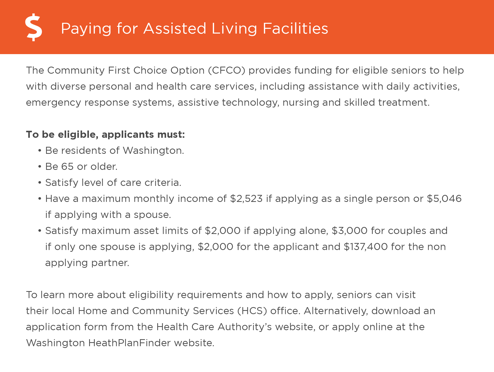 Paying for assisted living in Washington graphic