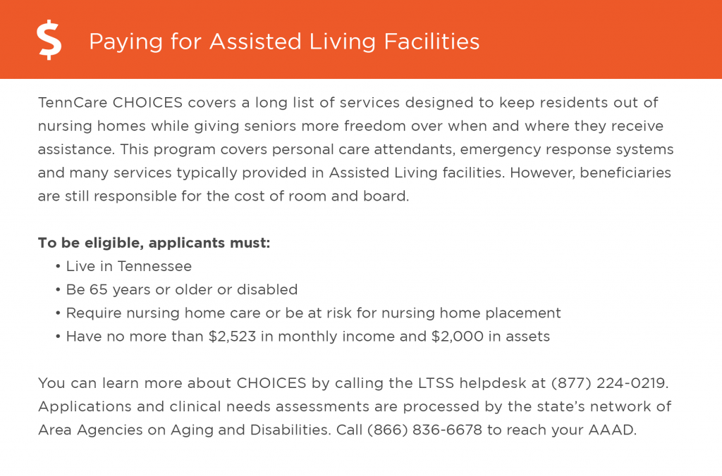 Paying for assisted living in Tennessee graphic