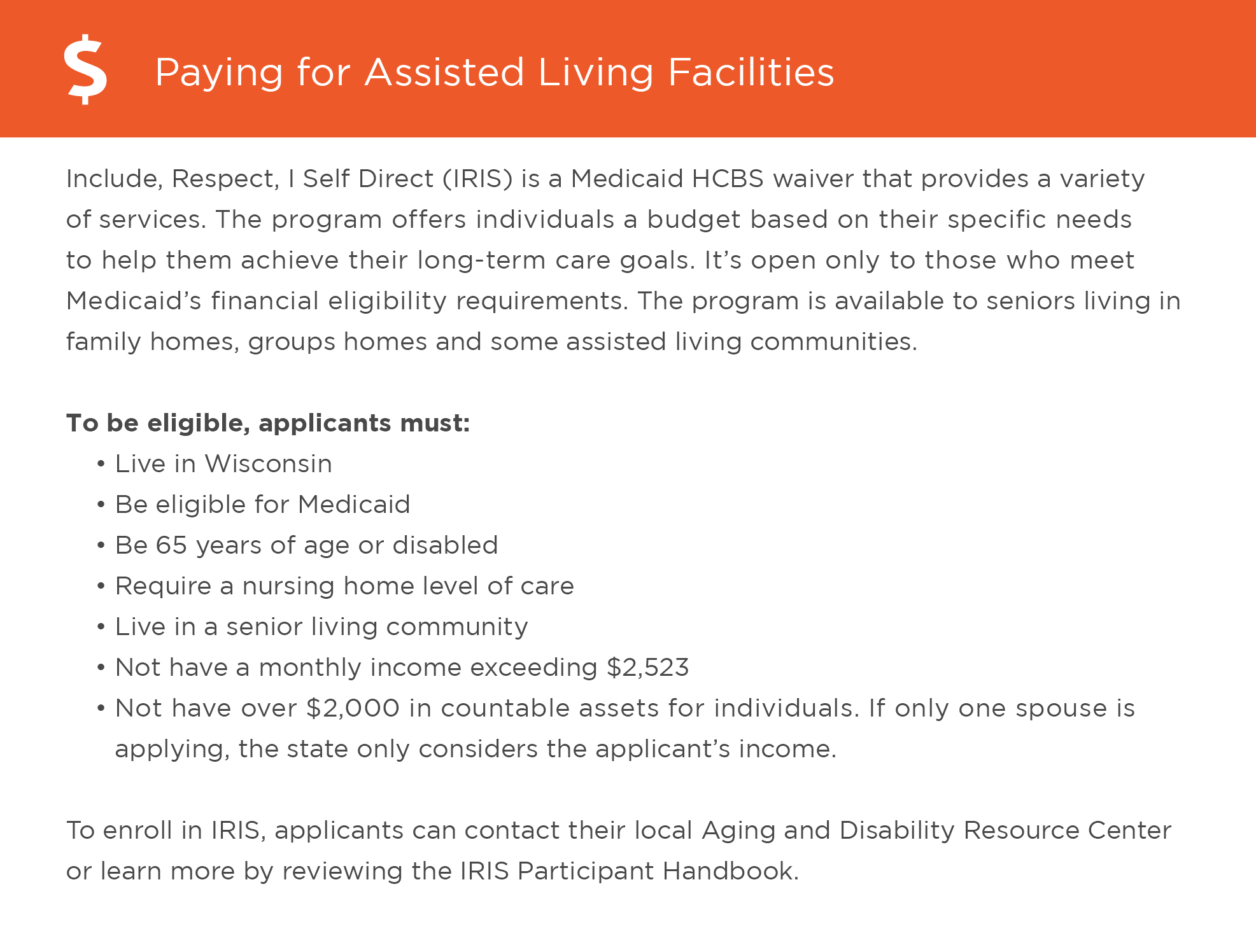 Paying for assisted living in Wisconsin graphic