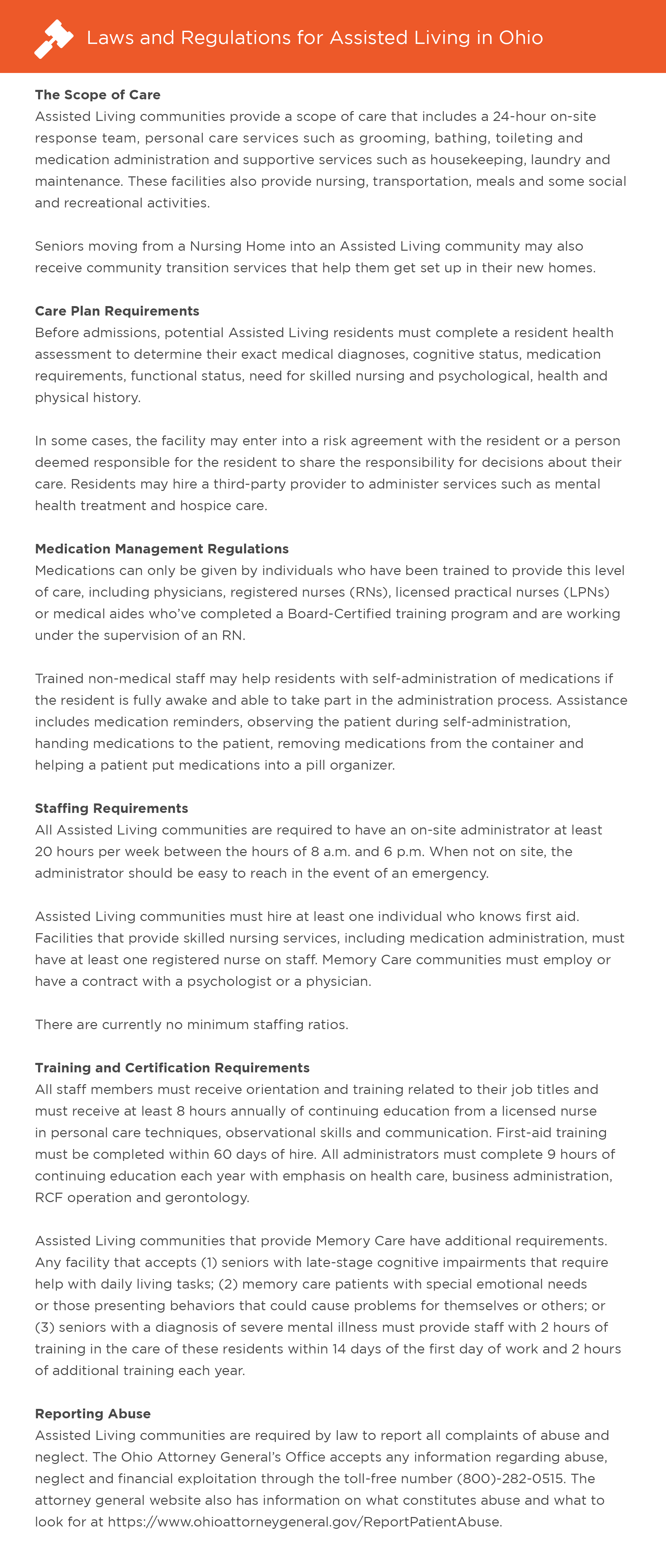 Laws and regulations for assisted living in Ohio