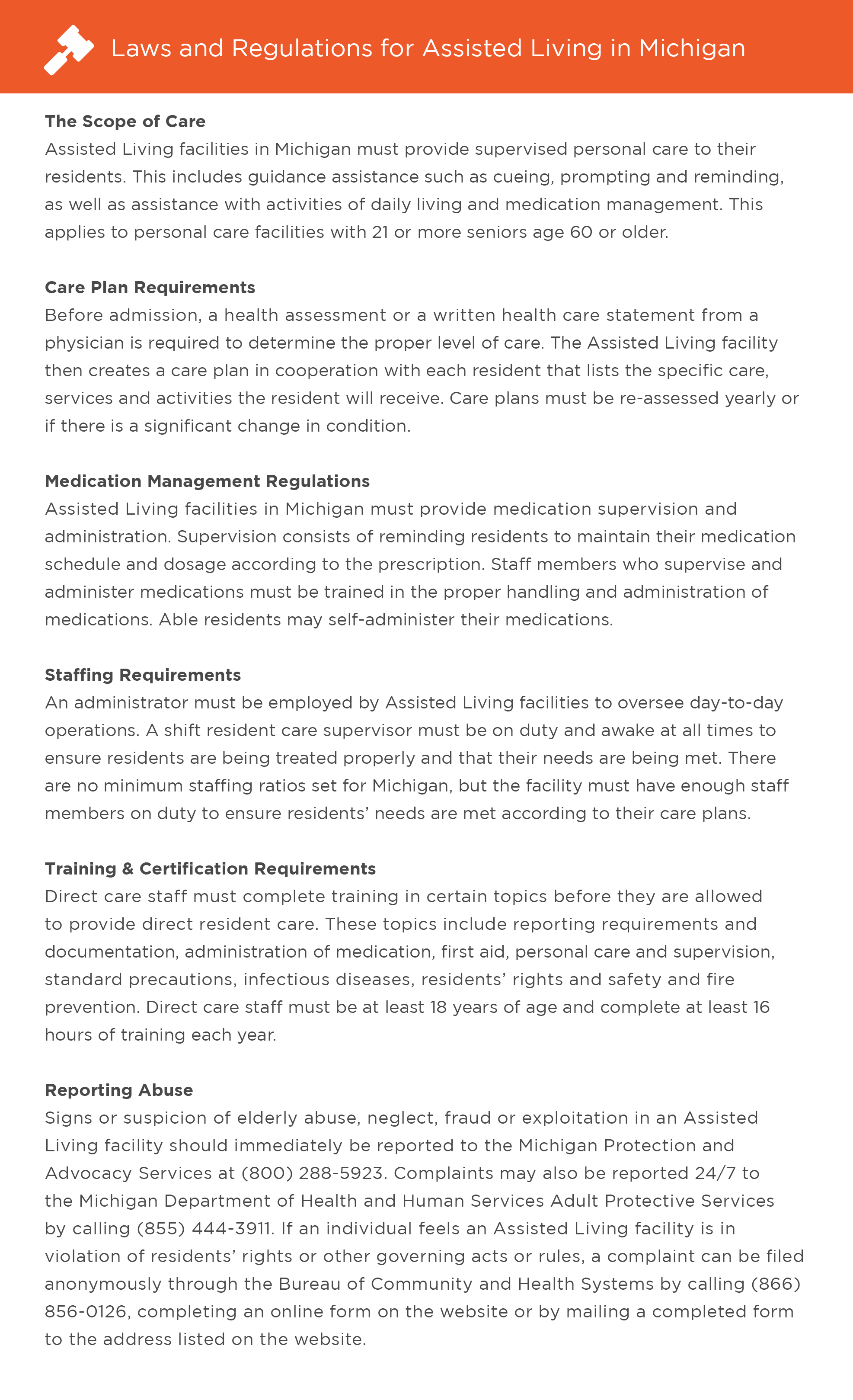 Laws and regulations for assisted living in Michigan