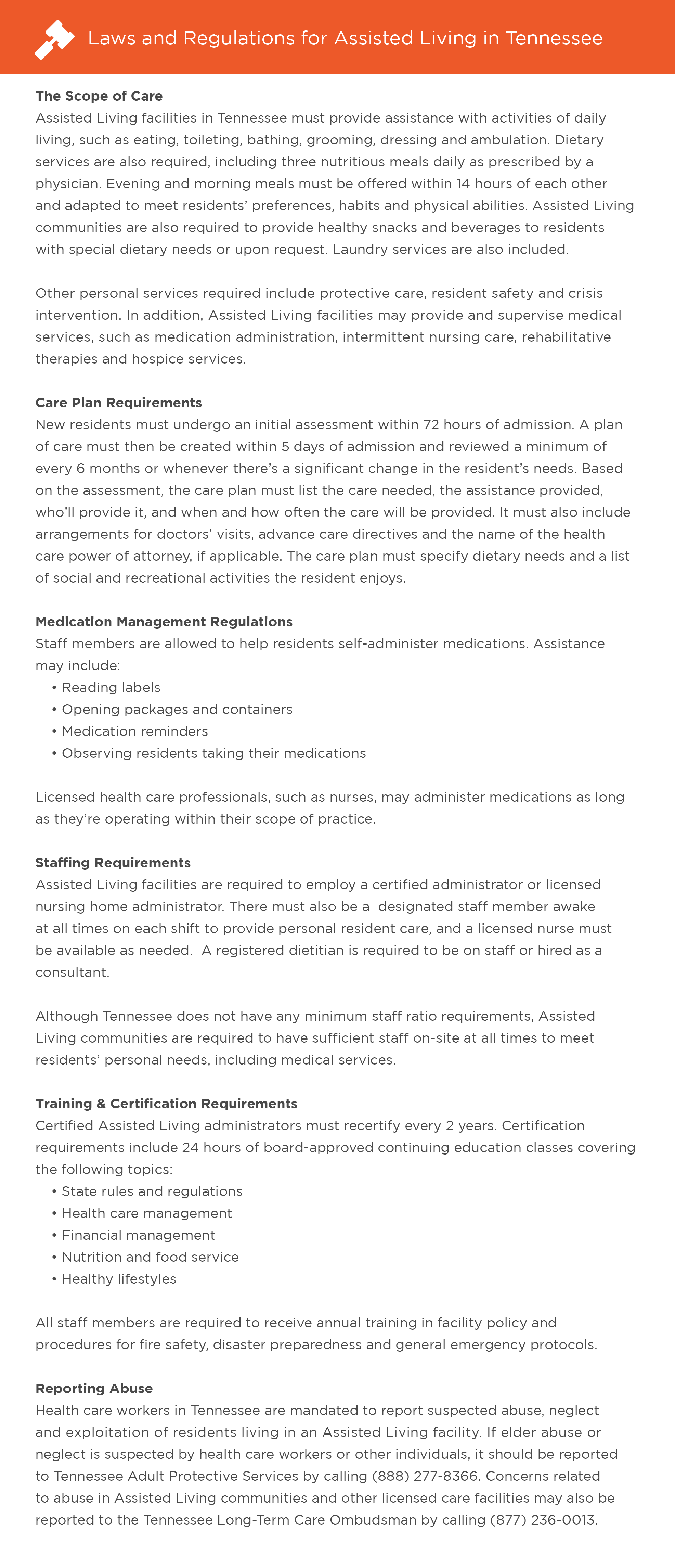 Laws and regulations for assisted living in Tennessee