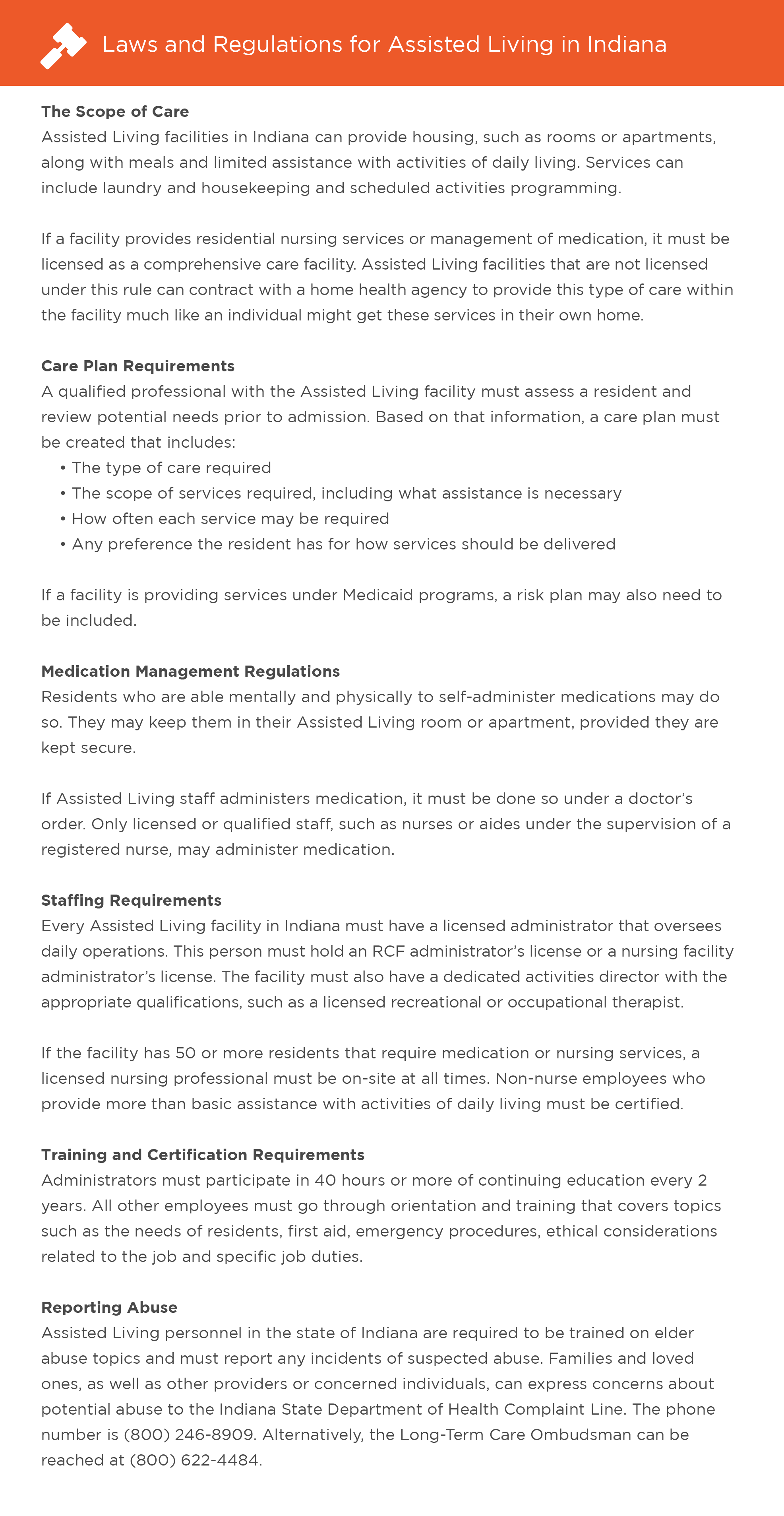 Laws and regulations for assisted living in Indiana