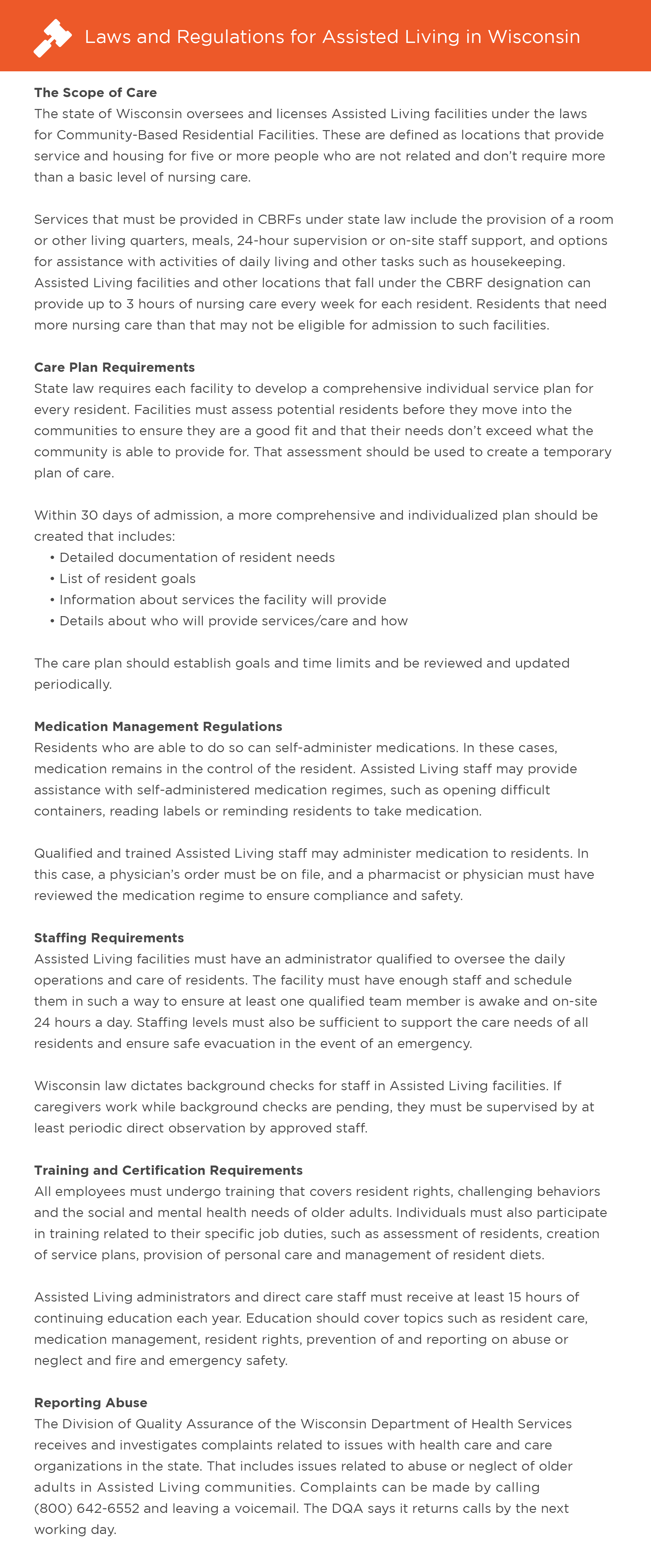 Laws and regulations for assisted living in Wisconsin