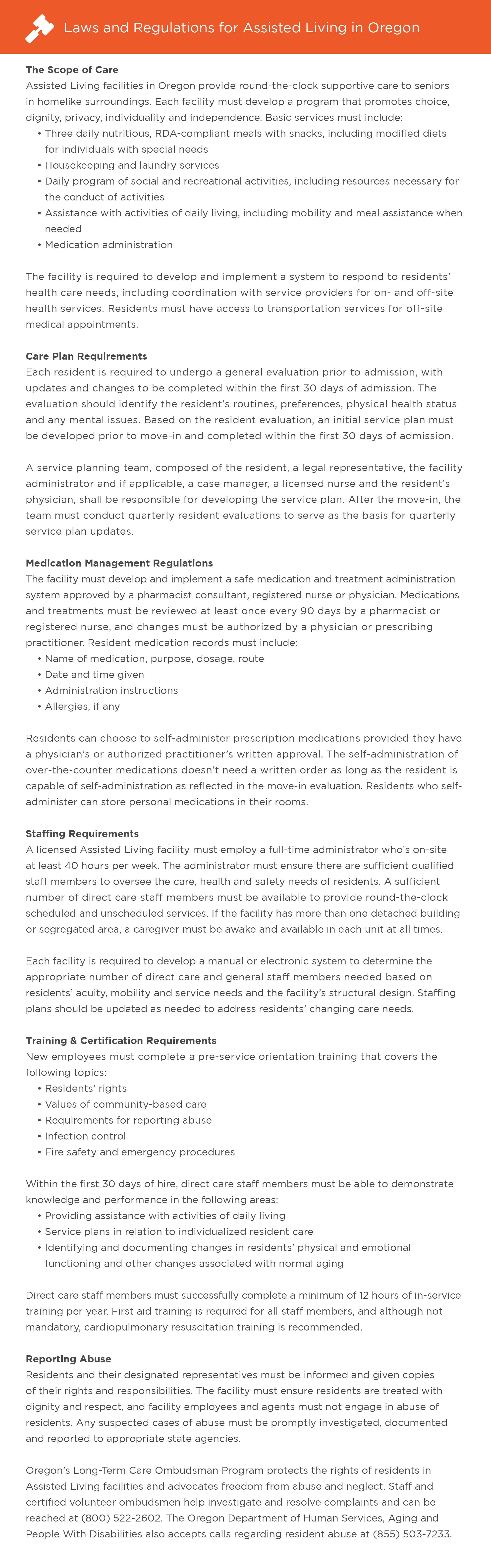 Laws and regulations for assisted living in Oregon