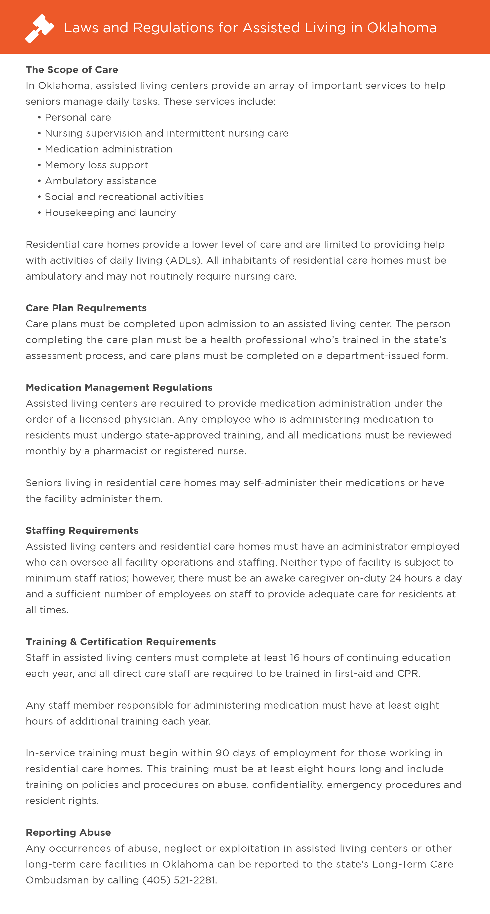 Laws and regulations for assisted living in Oklahoma