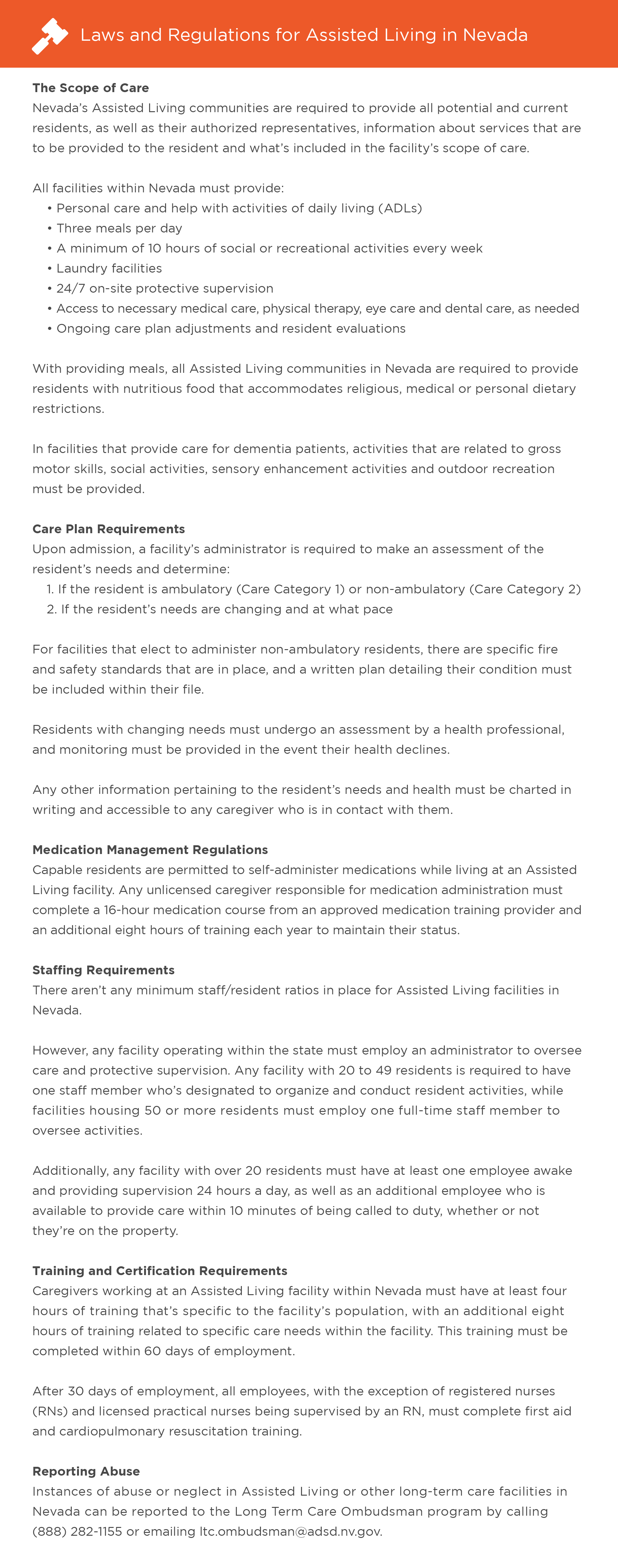 Laws and regulations for assisted living in Nevada