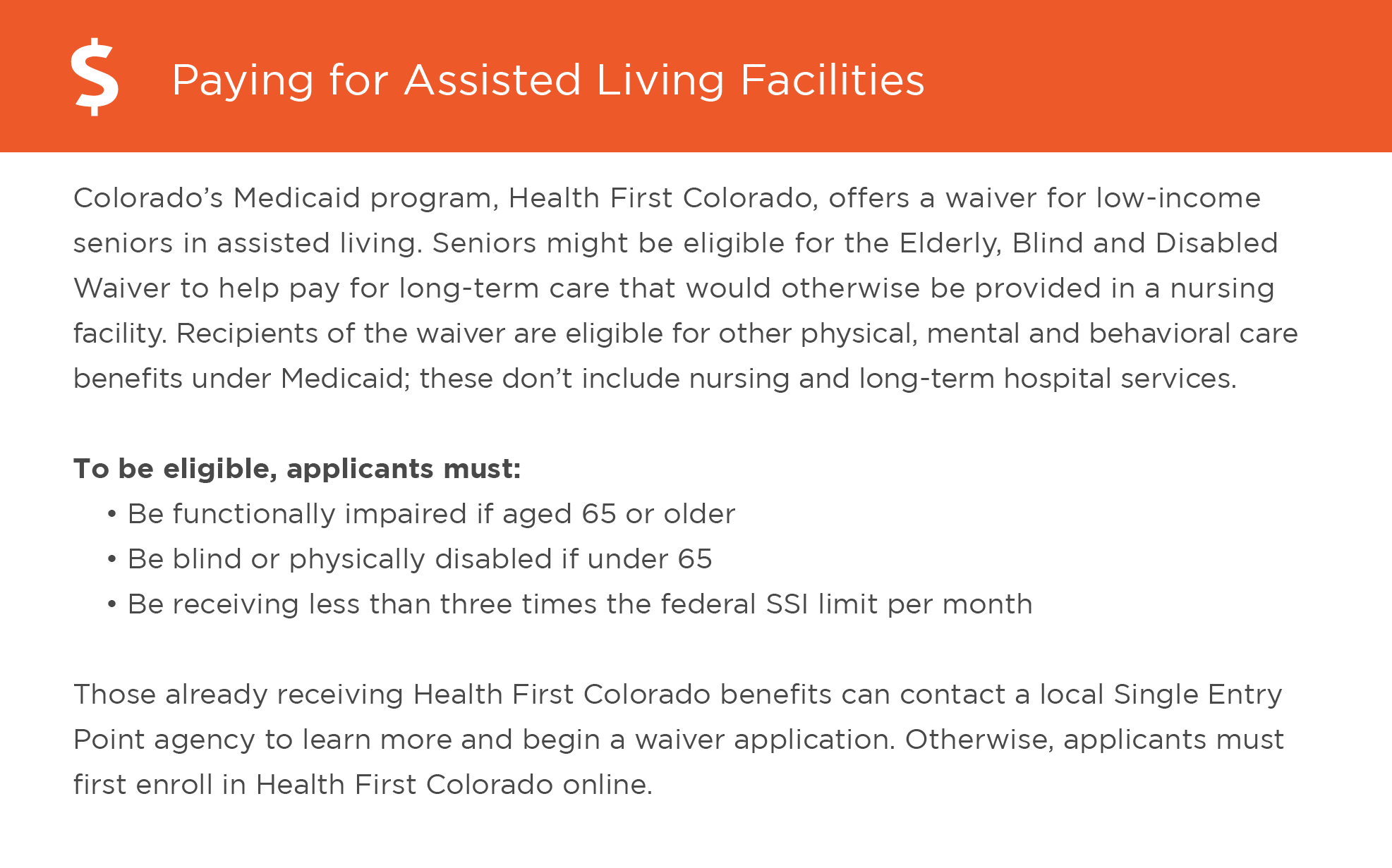 Paying for assisted living in Colorado graphic