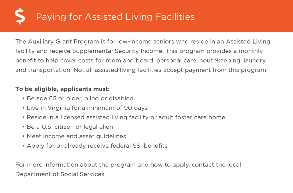 Paying for assisted living in Virginia graphic
