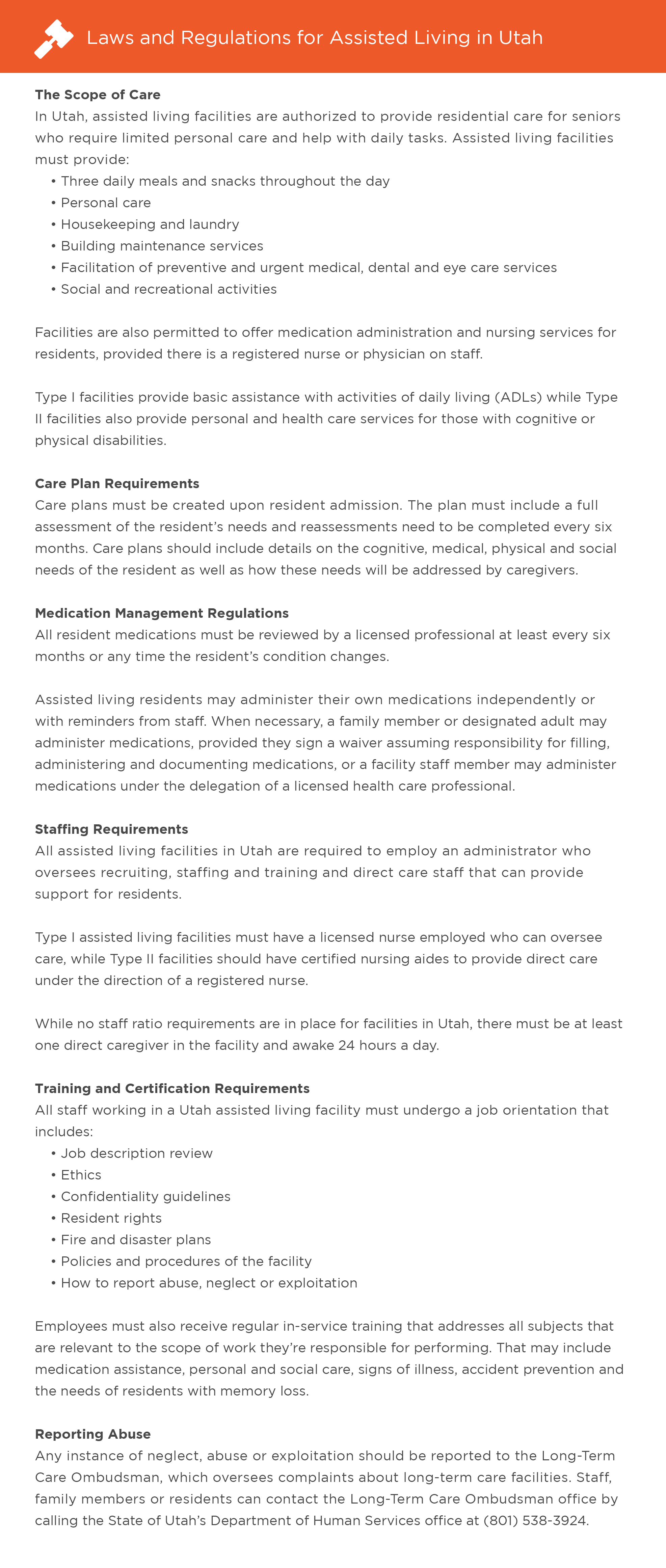 Laws and regulations for assisted living in Utah