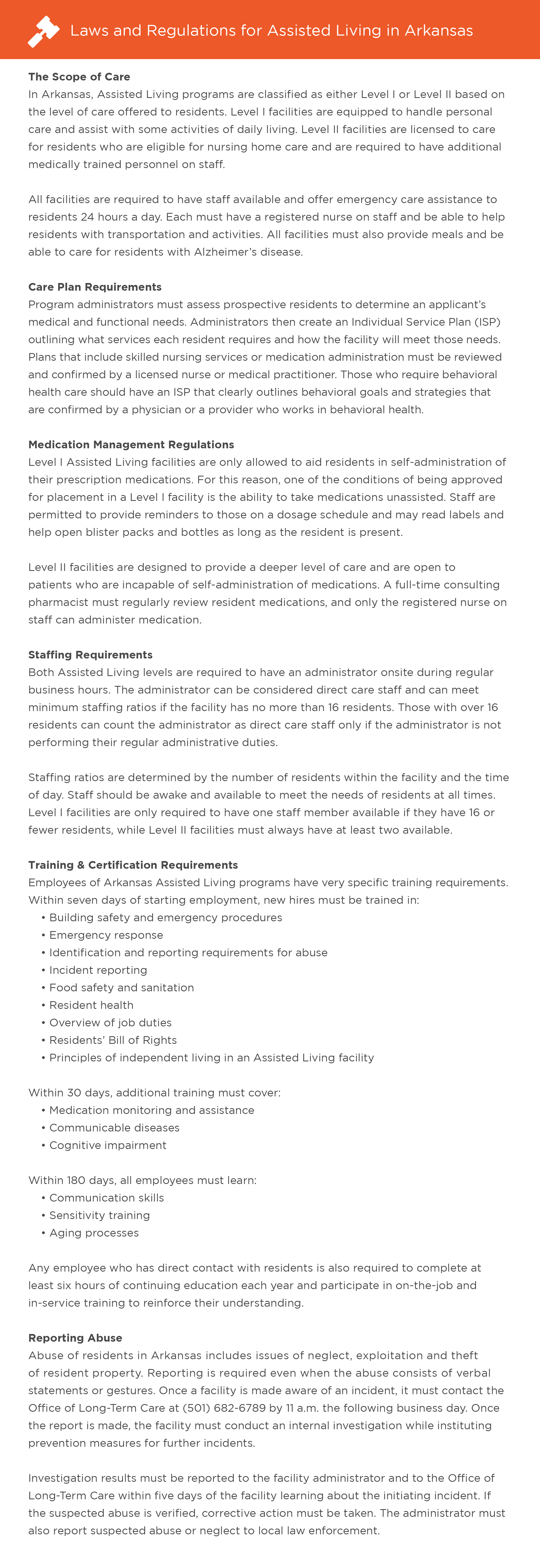 Laws and regulations for assisted living in Arkansas