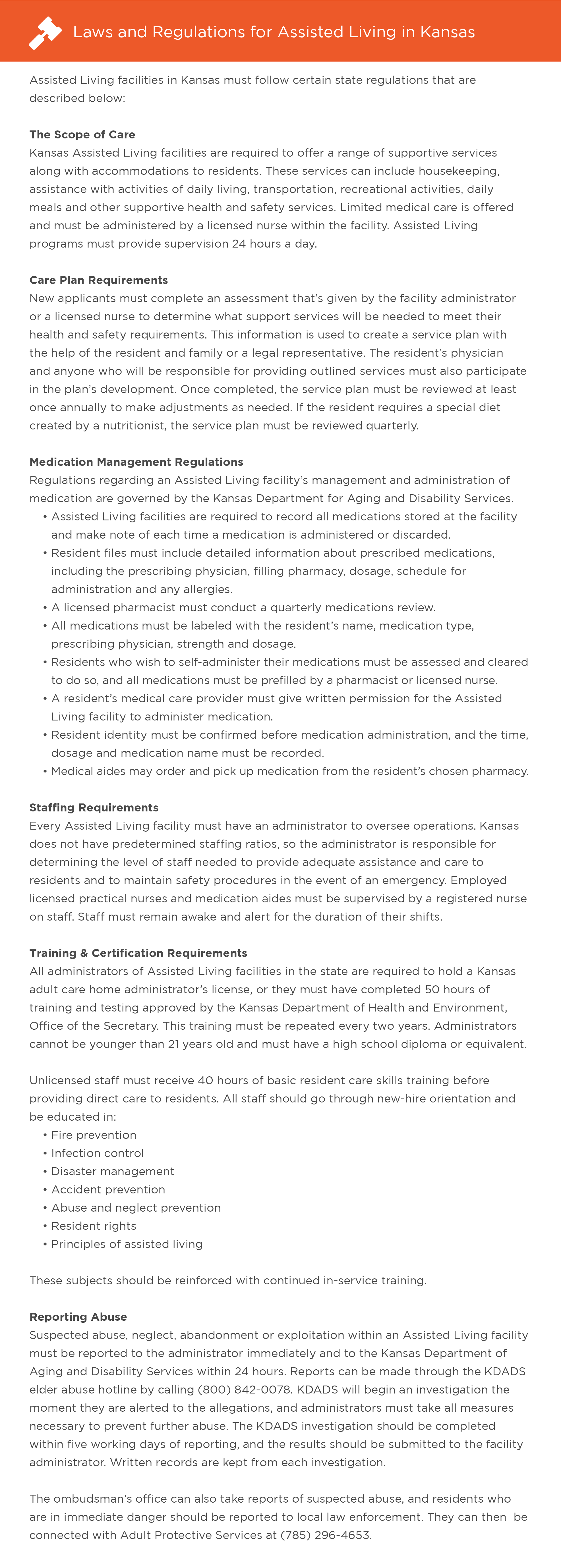 Laws and regulations for assisted living in Kansas