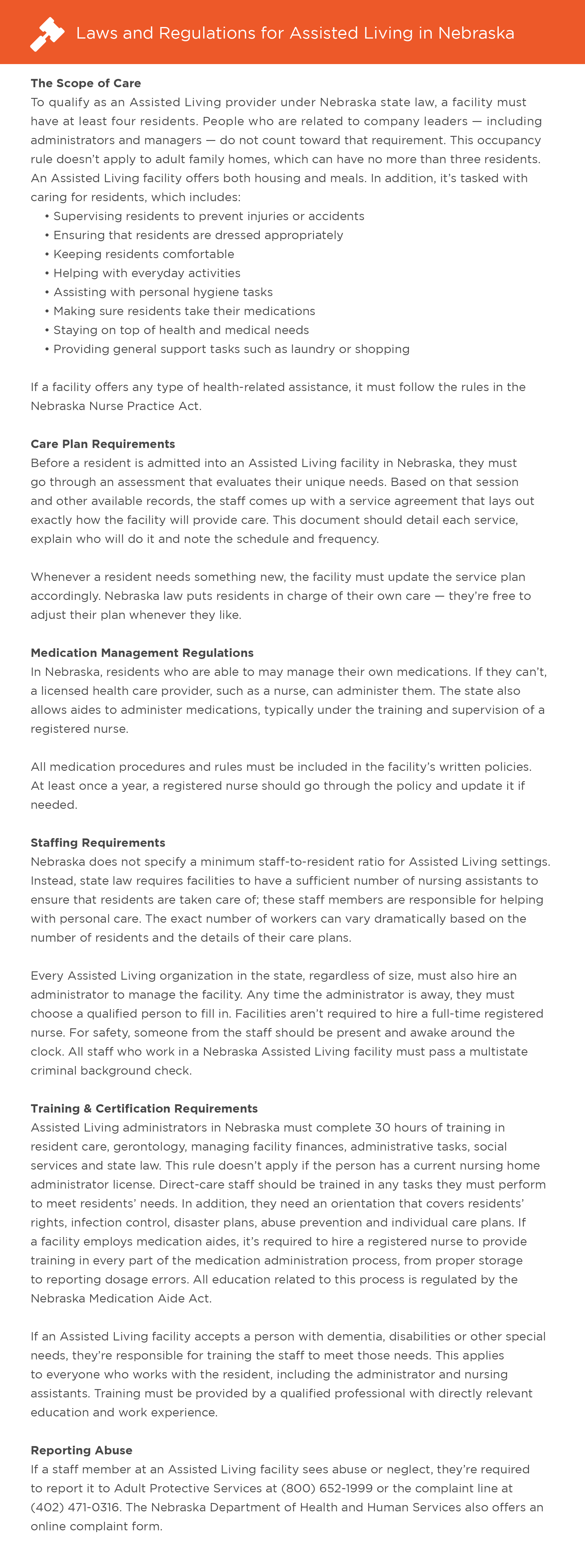 Laws and regulations for assisted living in Nebraska