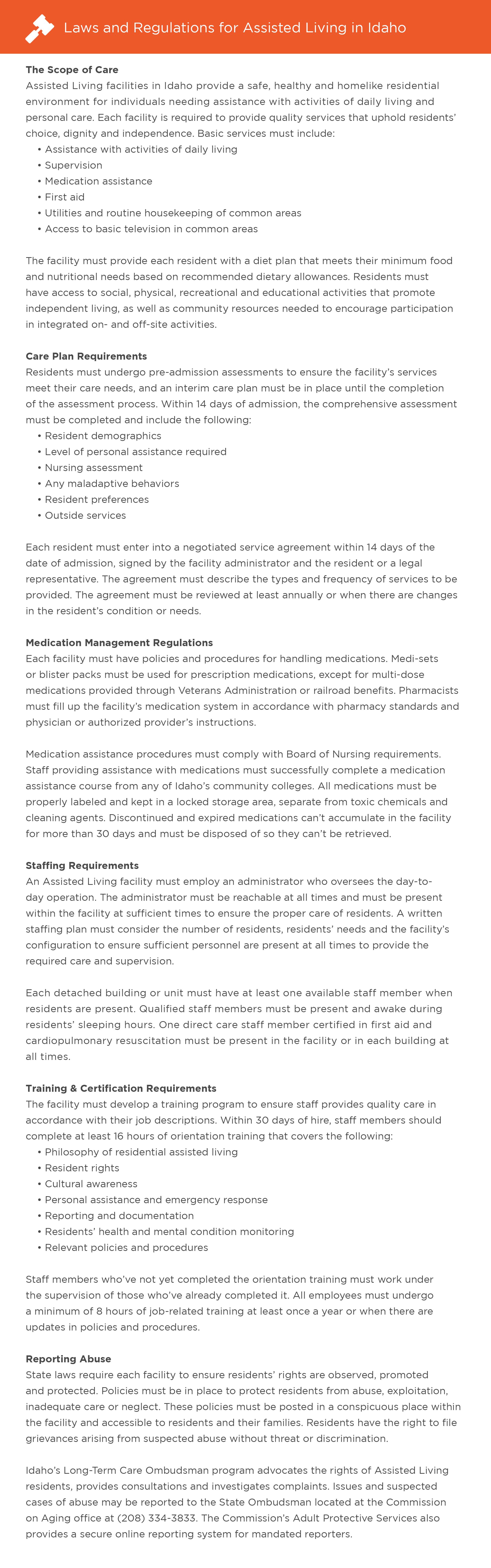 Laws and regulations for assisted living in Idaho