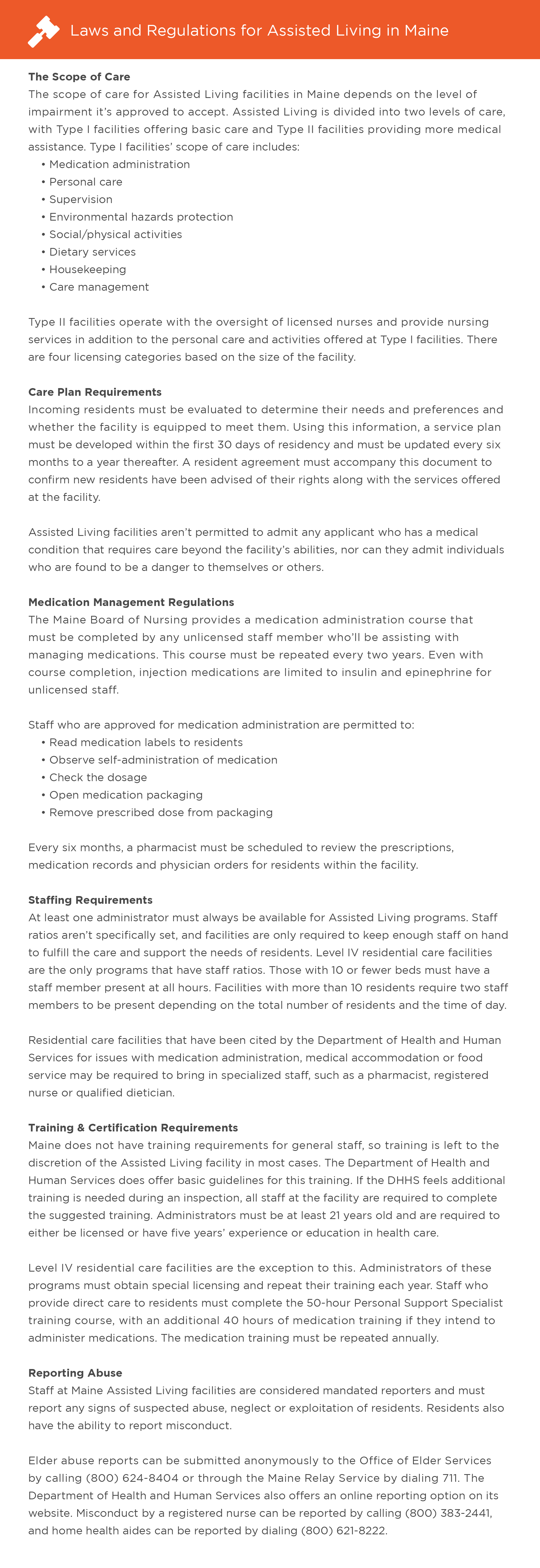 Laws and regulations for assisted living in Maine