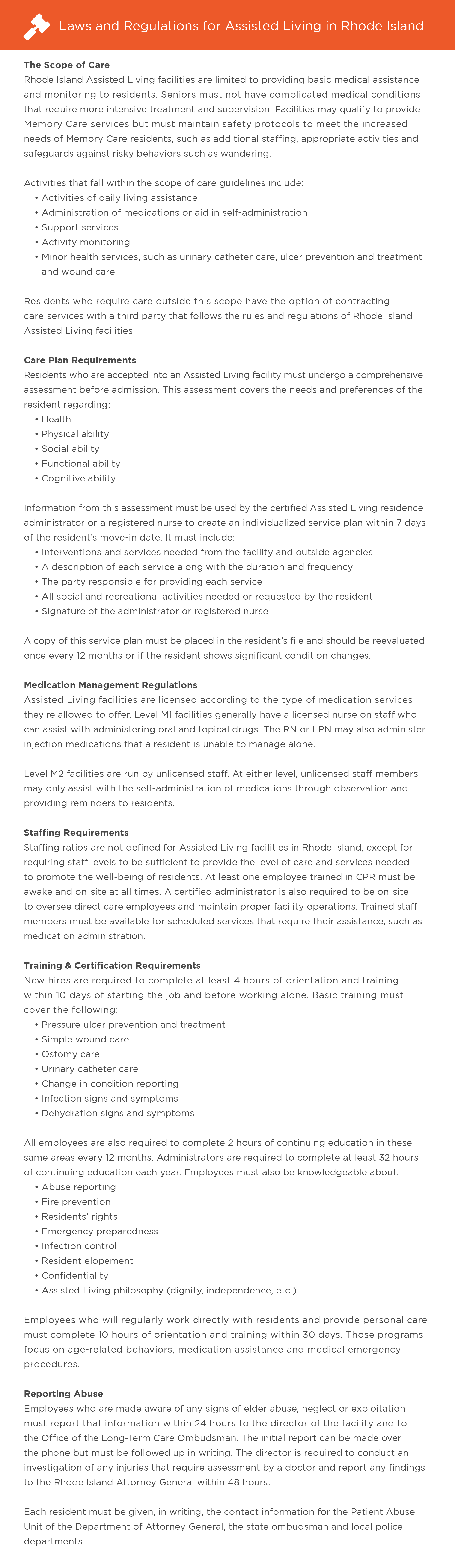 Laws and regulations for assisted living in Rhode Island