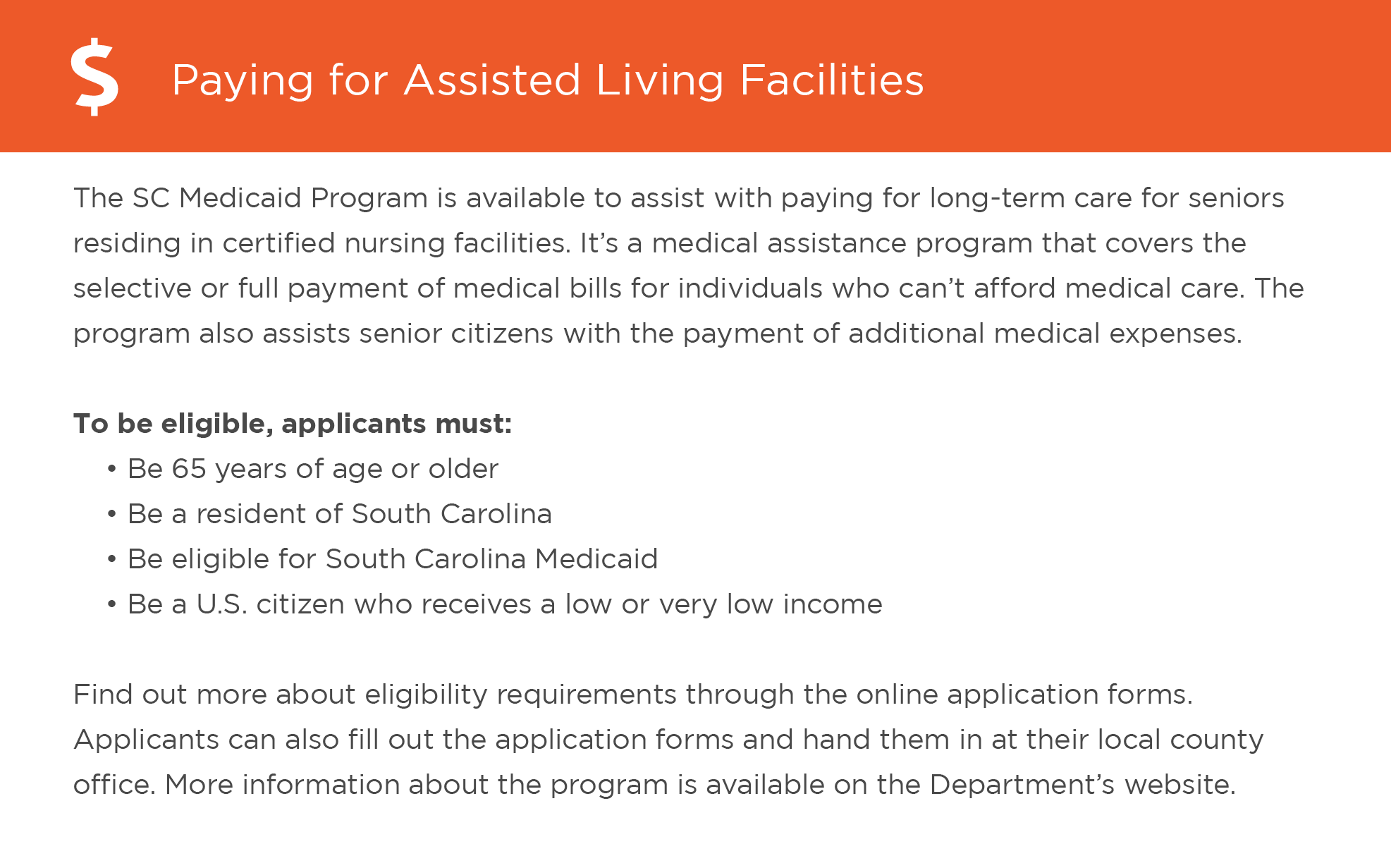 Paying for assisted living in South Carolina graphic