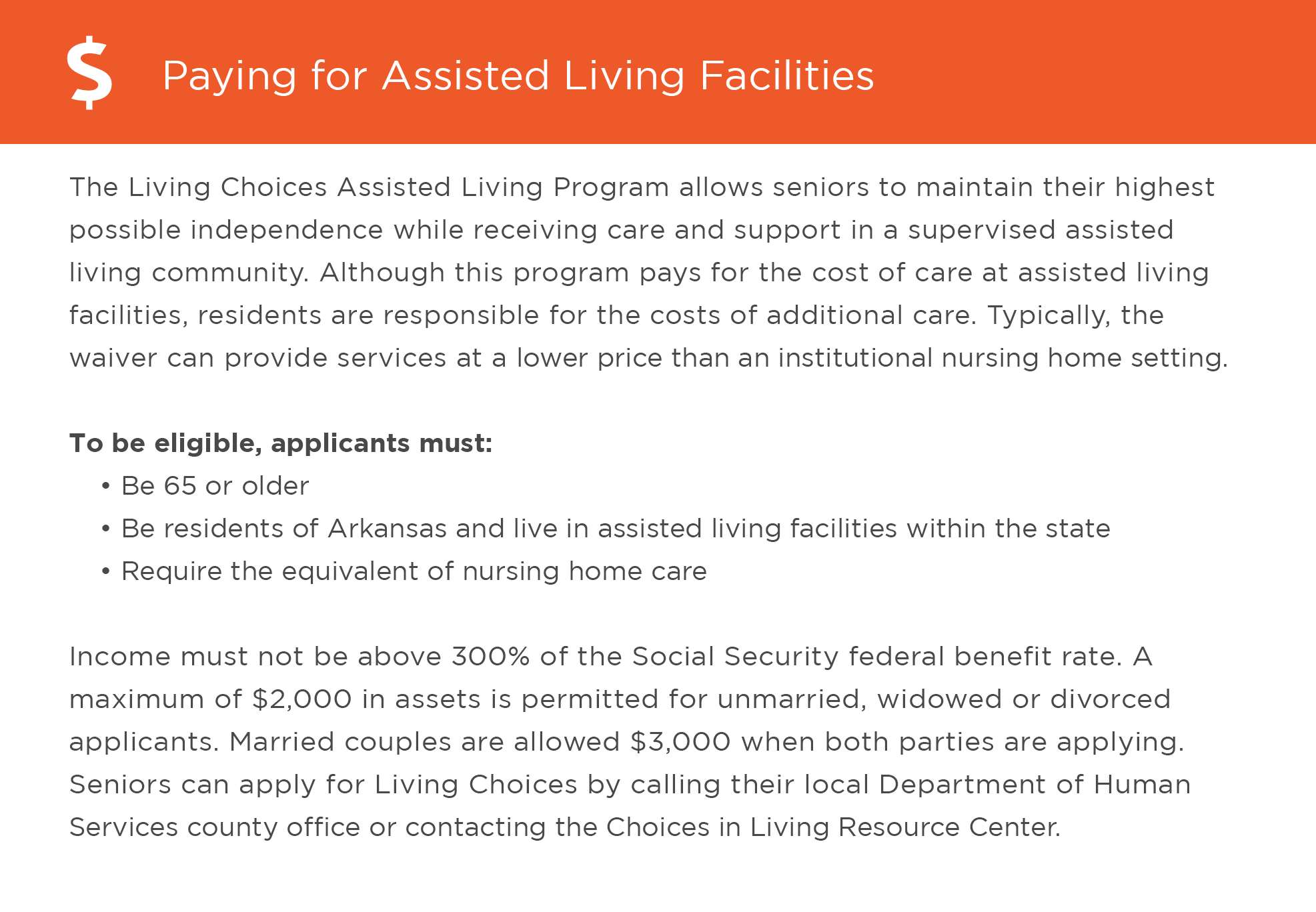Paying for assisted living in Arkansas graphic
