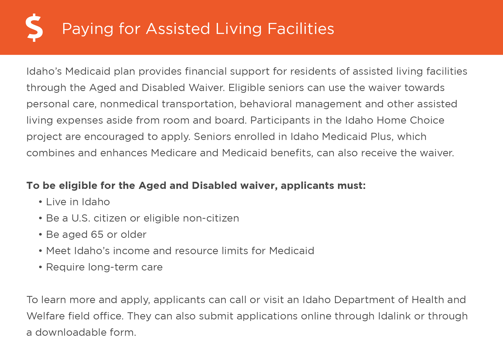 Paying for assisted living in Idaho graphic