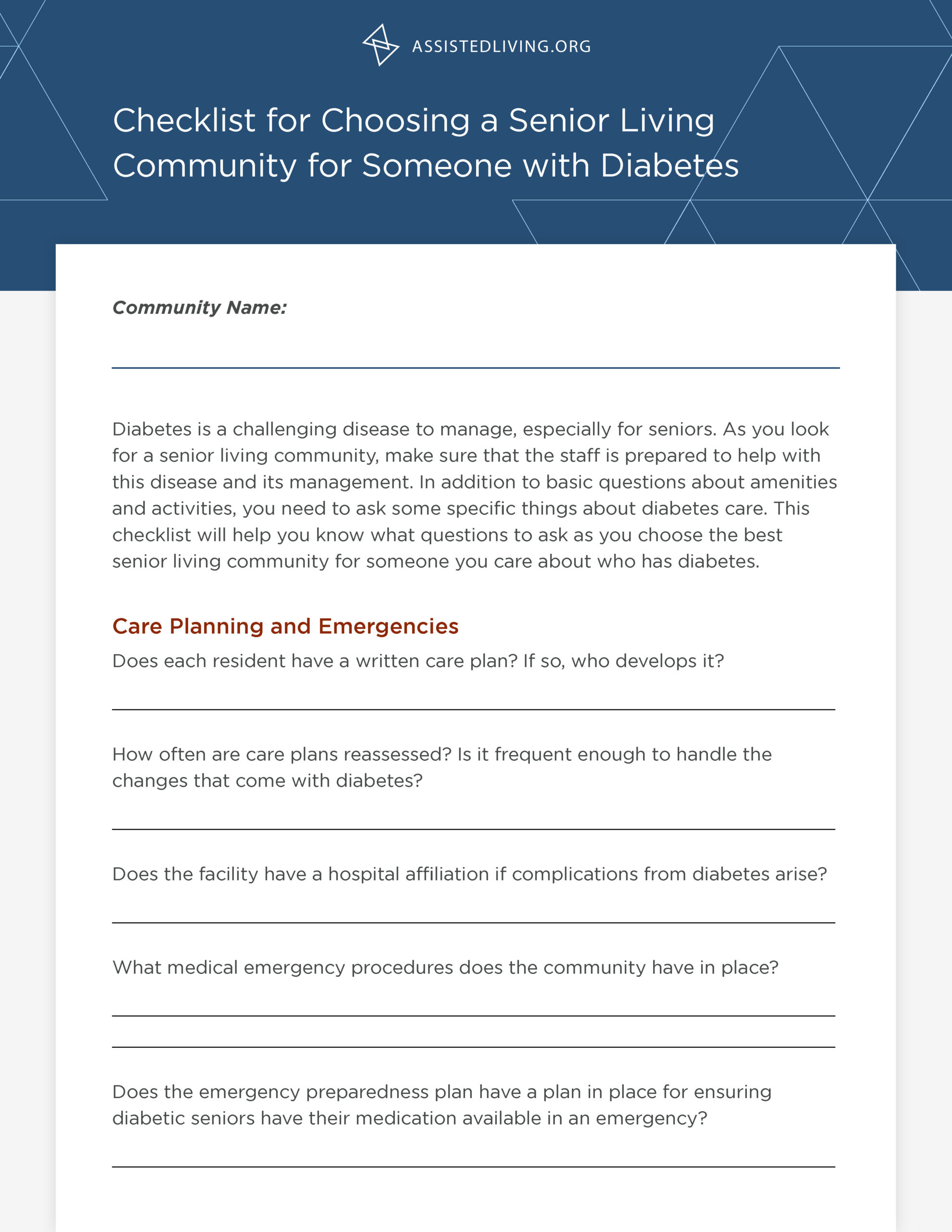 What to Look for When Finding a Senior Living Community for Someone With Diabetes